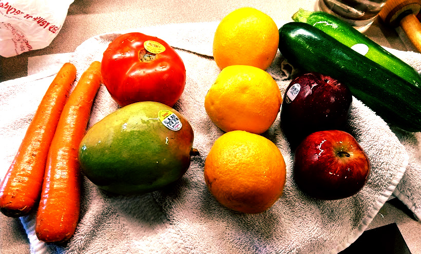 Fruits and vegetables on a towel