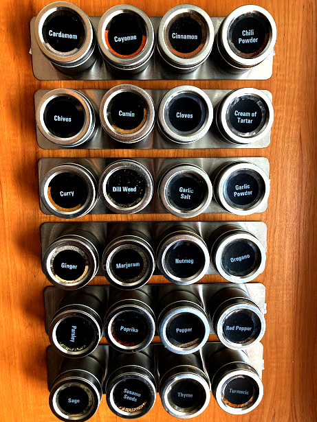 Magnetic spice rack on wood